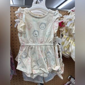 Smiley Face Baby Romper with streatchable  headband